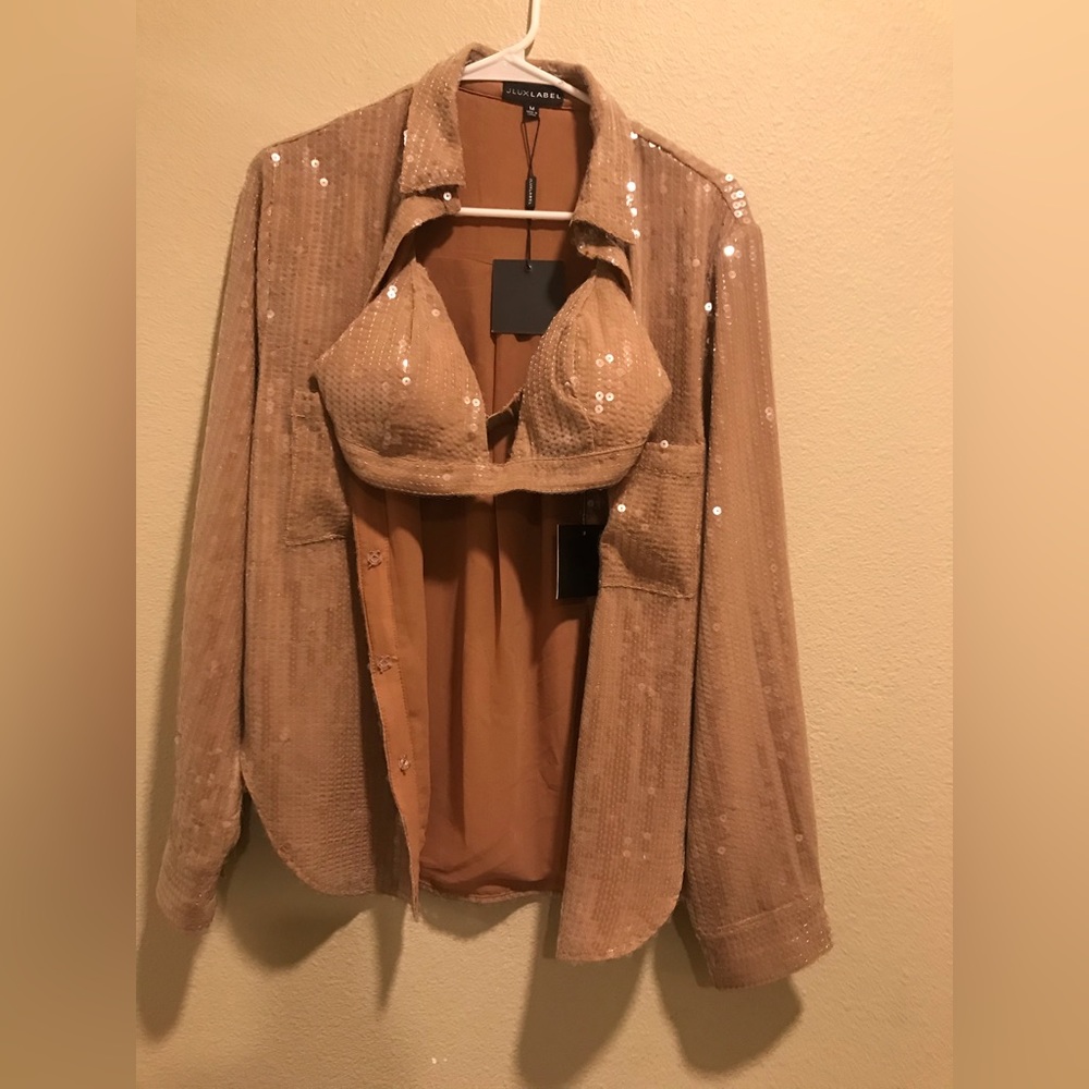 Sequin Button up with matching bralette